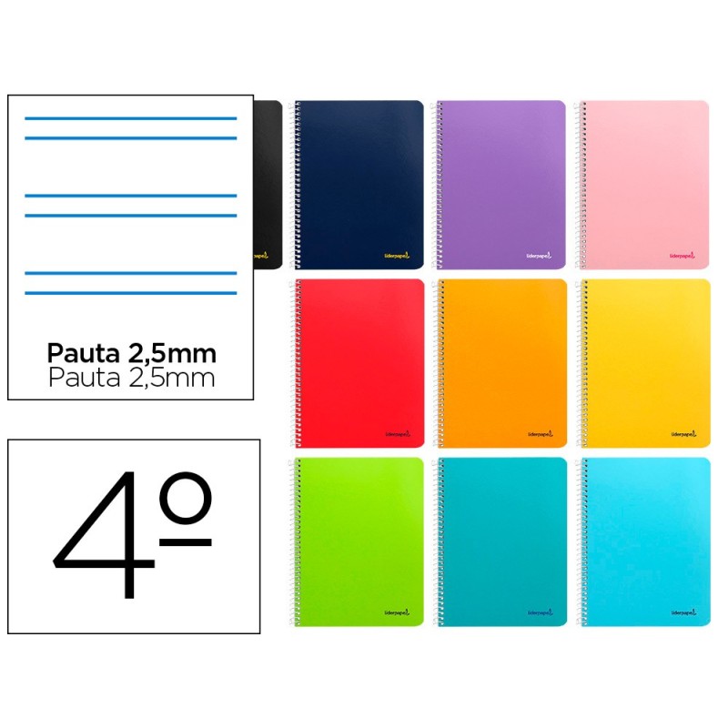 CUADERNO ESPIRAL LIDERPAPEL CUARTO SMART TAPA BLANDA 80H 60GR PAUTA 2,5MM CON MARGEN COLORES SURTIDOS (PACK INDIVISIBLE  10 UDS)