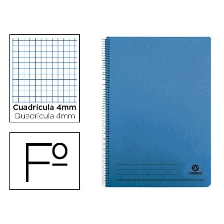 CUADERNO ESPIRAL LIDERPAPEL FOLIO 100H CUADRO 4MM TAPA AZUL CON MARGEN 70 GR (PACK INDIVISIBLE 5 UDS)