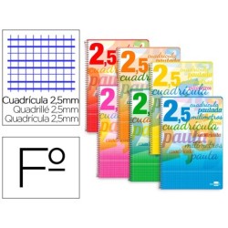 CUADERNO ESPIRAL LIDERPAPEL FOLIO PAUTAGUIA TAPA BLANDA 80H 75 GR CUADRO PAUTADO 2,5MM MARGEN  SURTIDO (PACK INDIVISIBLE  8 UDS)