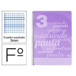 CUADERNO ESPIRAL LIDERPAPEL FOLIO PAUTAGUIA TAPA PLASTICO 80H 75GR CUADRO PAUTADO 3MM CON MARGEN COLOR VIOLETA