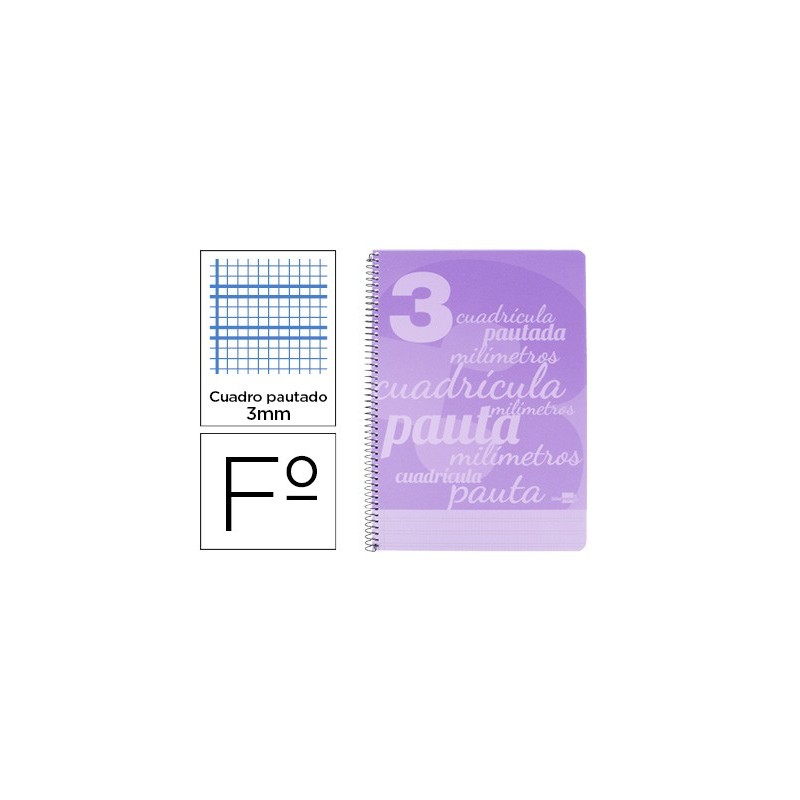 CUADERNO ESPIRAL LIDERPAPEL FOLIO PAUTAGUIA TAPA PLASTICO 80H 75GR CUADRO PAUTADO 3MM CON MARGEN COLOR VIOLETA