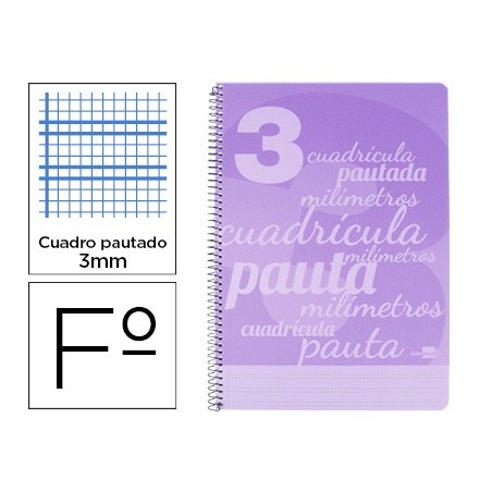 CUADERNO ESPIRAL LIDERPAPEL FOLIO PAUTAGUIA TAPA PLASTICO 80H 75GR CUADRO PAUTADO 3MM CON MARGEN COLOR VIOLETA