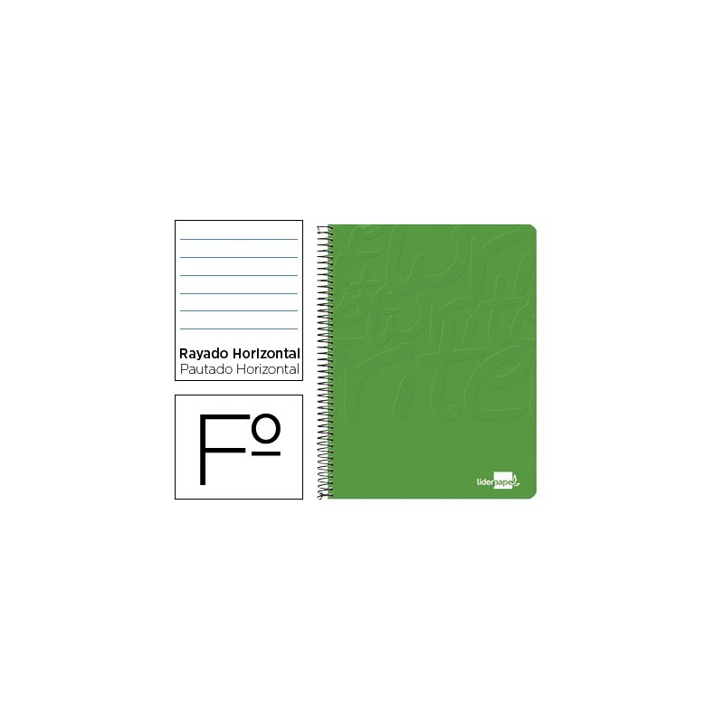 CUADERNO ESPIRAL LIDERPAPEL FOLIO WRITE TAPA BLANDA 80H 60GR HORIZONTAL CON MARGEN COLOR VERDE (PACK INDIVISIBLE 10 UDS)