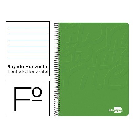 CUADERNO ESPIRAL LIDERPAPEL FOLIO WRITE TAPA BLANDA 80H 60GR HORIZONTAL CON MARGEN COLOR VERDE (PACK INDIVISIBLE 10 UDS)