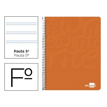 CUADERNO ESPIRAL LIDERPAPEL FOLIO WRITE TAPA BLANDA 80H 60GR PAUTA 2,5 MM CON MARGEN COLOR NARANJA (PACK INDIVISIBLE 10 UDS)