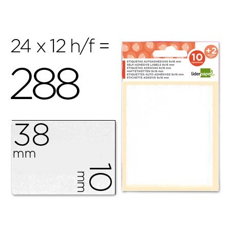 ETIQUETAS LIDERPAPEL SOBRE DE 10 H. + 2 H. OBSEQUIO 10X38 MM -21 UNIDADES POR HOJA