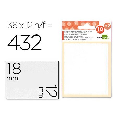 ETIQUETAS LIDERPAPEL SOBRE DE 10 H. + 2 H. OBSEQUIO 12X18 MM -36 UNIDADES POR HOJA