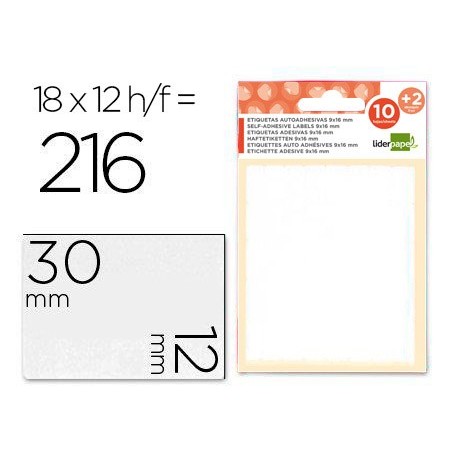 ETIQUETAS LIDERPAPEL SOBRE DE 10 H. + 2 H. OBSEQUIO 12X30 MM -18 UNIDADES POR HOJA