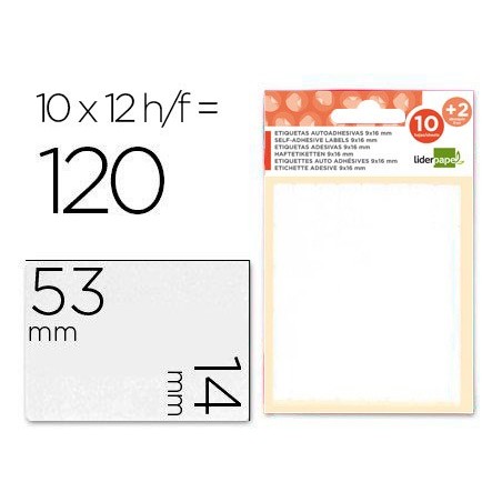 ETIQUETAS LIDERPAPEL SOBRE DE 10 H. + 2 H. OBSEQUIO 14X53 MM -10 UNIDADES POR HOJA