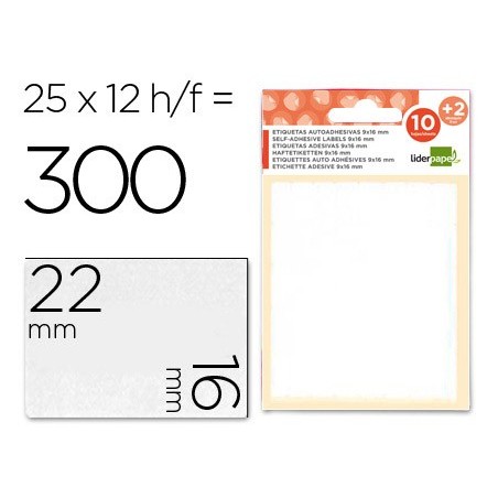 ETIQUETAS LIDERPAPEL SOBRE DE 10 H. + 2 H. OBSEQUIO 16X22 MM -25 UNIDADES POR HOJA