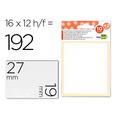ETIQUETAS LIDERPAPEL SOBRE DE 10 H. + 2 H. OBSEQUIO 19X27 MM -16 UNIDADES POR HOJA