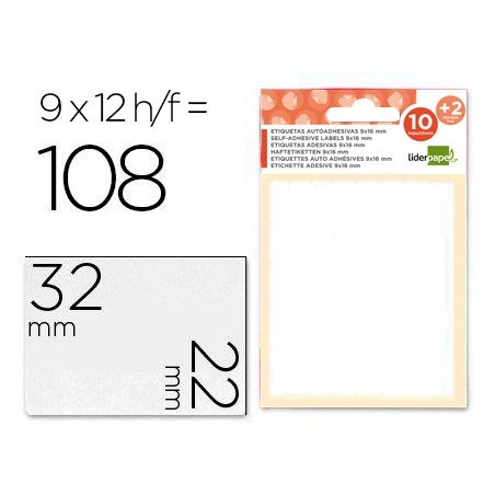 ETIQUETAS LIDERPAPEL SOBRE DE 10 H. + 2 H. OBSEQUIO 22X32 MM -9 UNIDADES POR HOJA