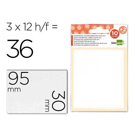ETIQUETAS LIDERPAPEL SOBRE DE 10 H. + 2 H. OBSEQUIO 30X95 MM 2 UNIDADES POR HOJA