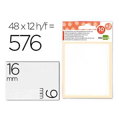 ETIQUETAS LIDERPAPEL SOBRE DE 10 H. + 2 H. OBSEQUIO 9X16 MM -48 UNIDADES POR HOJA