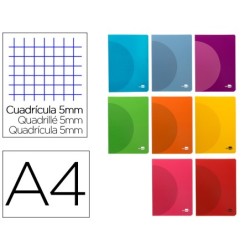 LIBRETA LIDERPAPEL 360 TAPA DE PLASTICO A4 48 HOJAS 90G/M2 5MM CON DOBLE MARGEN COLORES SURTIDOS
