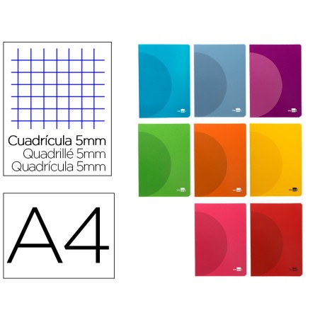 LIBRETA LIDERPAPEL 360 TAPA DE PLASTICO A4 48 HOJAS 90G/M2 5MM CON DOBLE MARGEN COLORES SURTIDOS