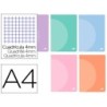 LIBRETA LIDERPAPEL 360 TAPA DE PLASTICO A4 48 HOJAS 90G/M2 CUADRO 4 MM CON MARGEN COLORES PASTEL SURTIDOS