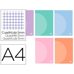 LIBRETA LIDERPAPEL 360 TAPA DE PLASTICO A4 48 HOJAS 90G/M2 CUADRO 5 MM CON DOBLE MARGEN COLORES PASTEL