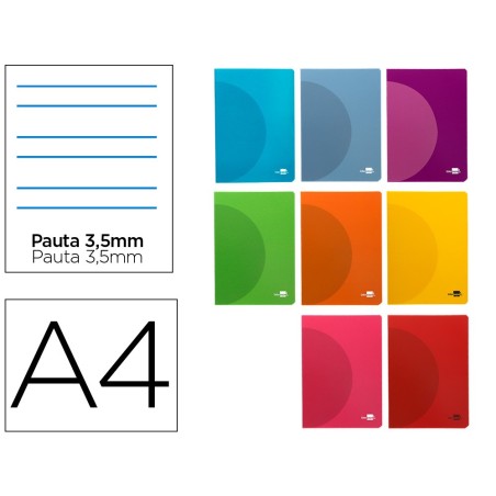 LIBRETA LIDERPAPEL 360 TAPA DE PLASTICO A4 48 HOJAS 90G/M2 PAUTA 4 3,5MM CON MARGEN COLORES SURTIDOS