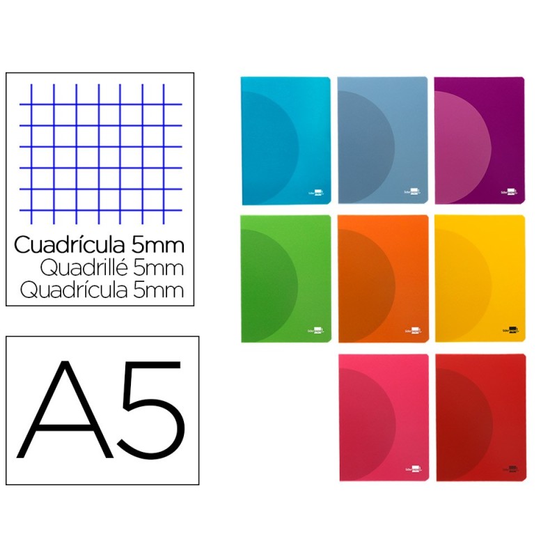 LIBRETA LIDERPAPEL 360 TAPA DE PLASTICO A5 48 HOJAS 90G/M2 5MM CON DOBLE MARGEN COLORES SURTIDOS