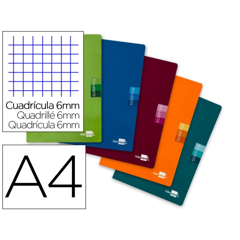 LIBRETA LIDERPAPEL SCRIPTUS A4 48 HOJAS 90G/M2 CUADRO 6MM CON MARGEN