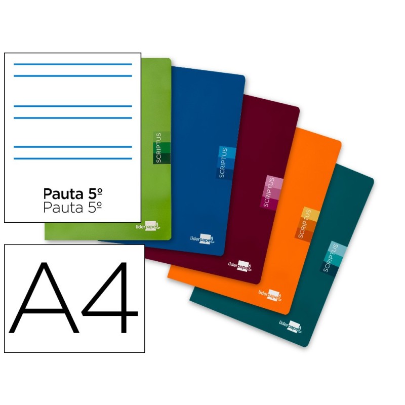 LIBRETA LIDERPAPEL SCRIPTUS A4 48 HOJAS 90G/M2 RAYADO MONTESSORI 5MM CON MARGEN COLORES SURTIDOS (PACK INDIVISIBLE 5 UDS)
