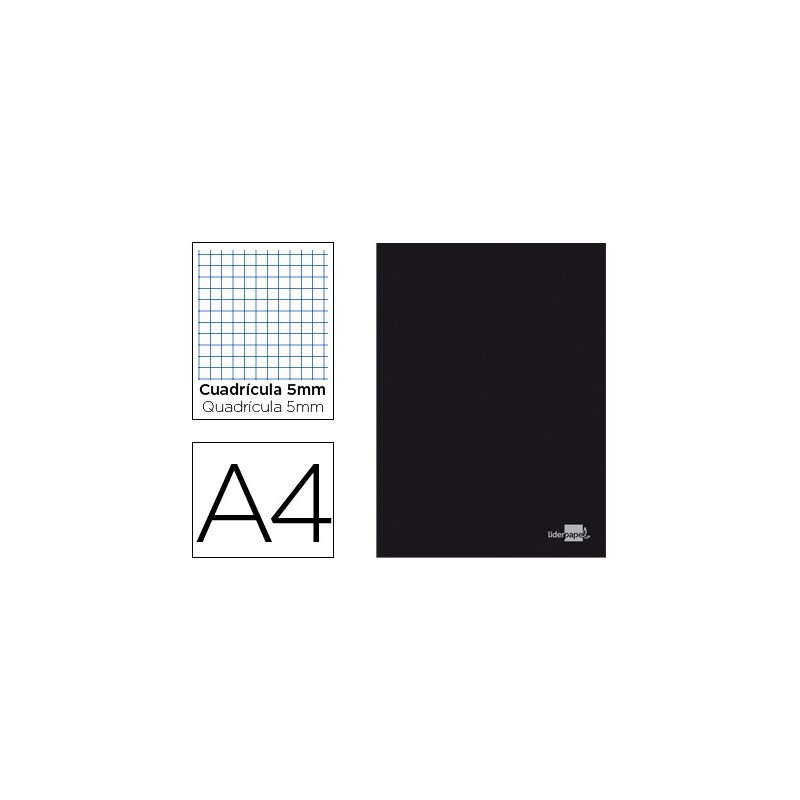 LIBRETA LIDERPAPEL TAPA NEGRA A4 80 HOJAS 60G/M2 CUADRO 5MM CON DOBLE MARGEN
