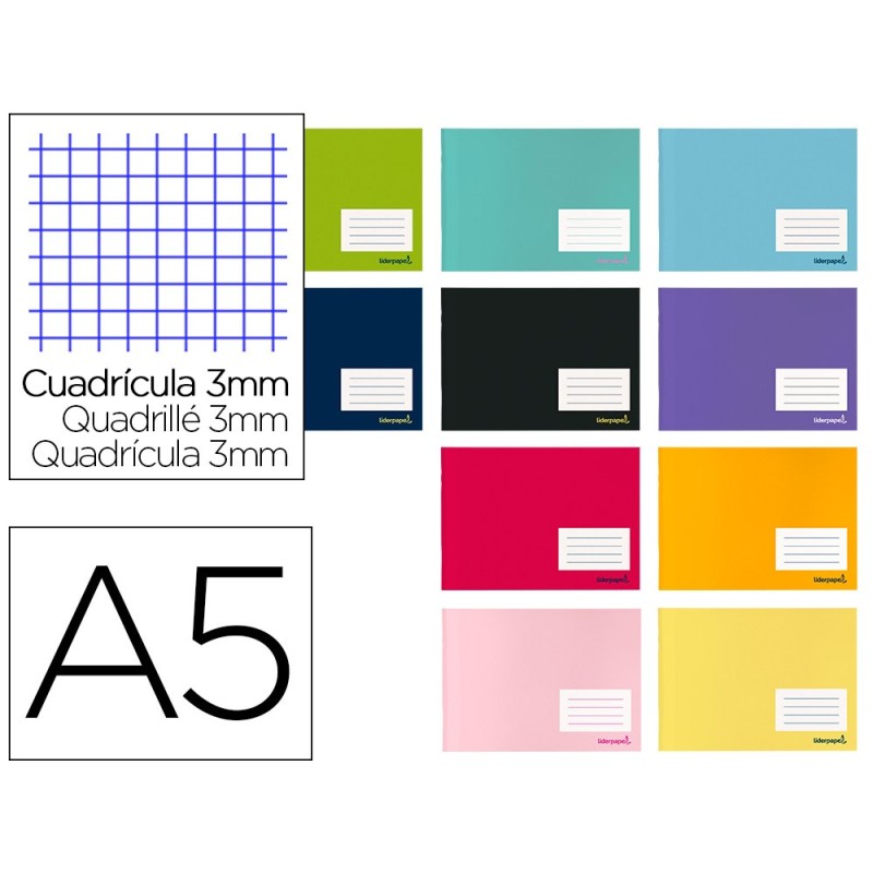LIBRETA LIDERPAPEL WRITE A5 APAISADA 32H 60G/M2 CUADRO 3 MM CON MARGEN