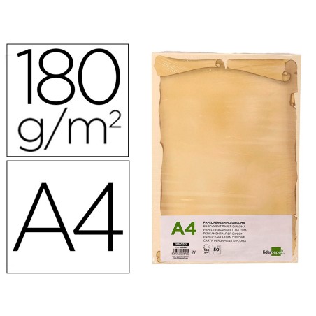 PAPEL PERGAMINO LIDERPAPEL DIN A4 DIPLOMA 180 G/M2 PAQUETE DE 50 HOJAS