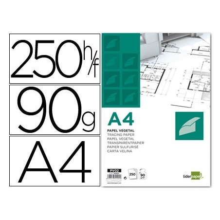 PAPEL DIBUJO LIDERPAPEL 210X297MM 90G/M2 VEGETAL (PACK INDIVISIBLE 250 UDS)