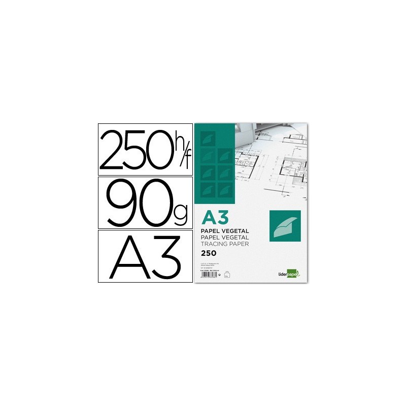 PAPEL DIBUJO LIDERPAPEL 297X420MM 90G/M2 VEGETAL (PACK INDIVISIBLE 250 UDS)