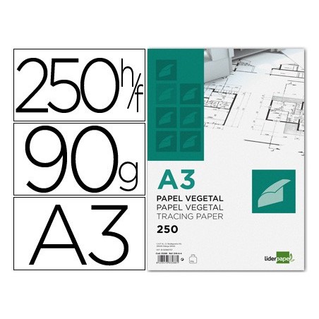 PAPEL DIBUJO LIDERPAPEL 297X420MM 90G/M2 VEGETAL (PACK INDIVISIBLE 250 UDS)