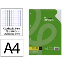 RECAMBIO LIDERPAPEL A4 100 HOJAS 100G/M2 CUADRO 3MM CON MARGEN 4 TALADROS