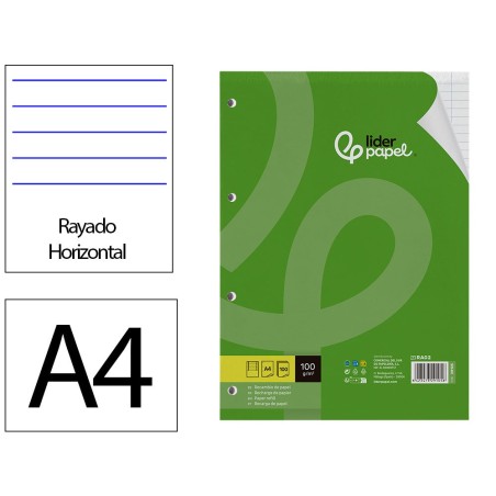 RECAMBIO LIDERPAPEL A4 100 HOJAS 100G/M2 HORIZONTAL CON DDOBLE MARGEN 4 TALADROS