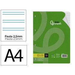 RECAMBIO LIDERPAPEL A4 100 HOJAS 100G/M2 PAUTA 5  2.5MM CON MARGEN 4 TALADROS
