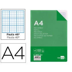 RECAMBIO LIDERPAPEL A4 100 HOJAS 75GR RAYADO Nº46 4 TALADROS