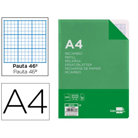 RECAMBIO LIDERPAPEL A4 100 HOJAS 75GR RAYADO Nº46 4 TALADROS